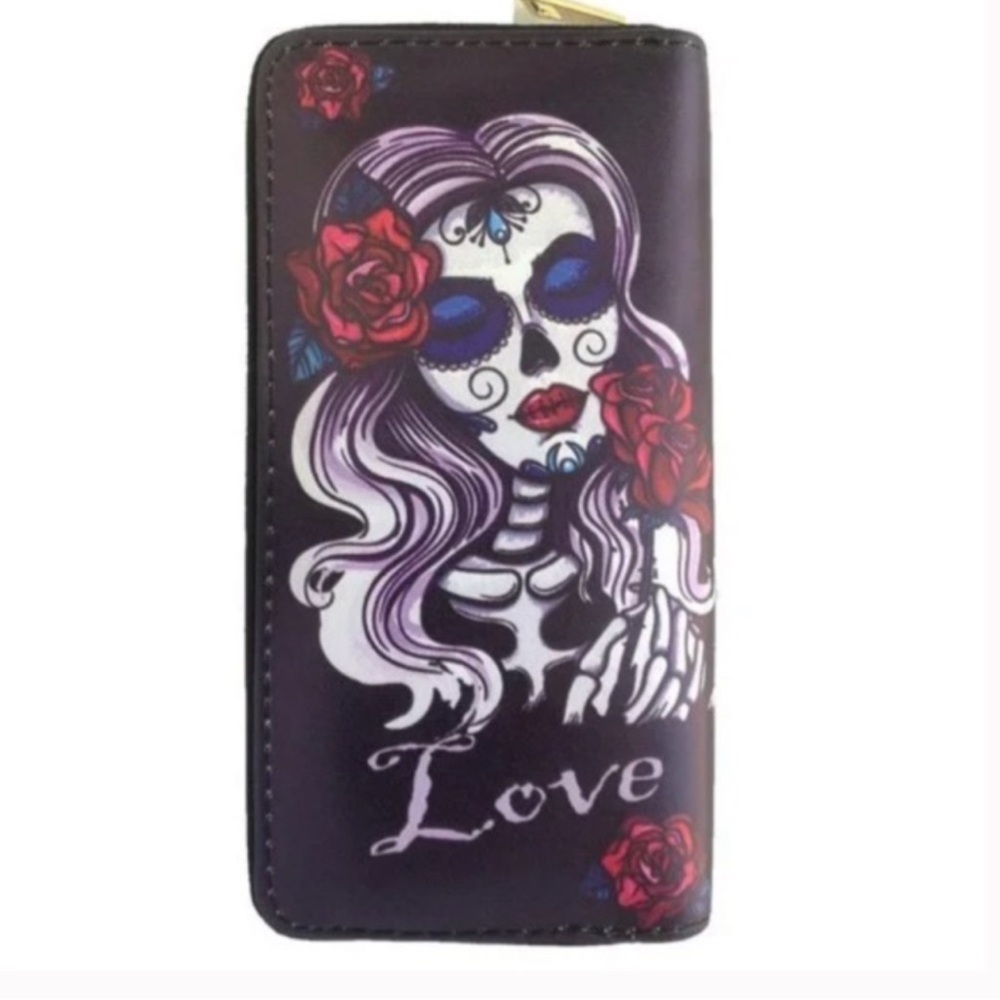 Gothic Skull Wallet with Roses - Picture 1 of 2